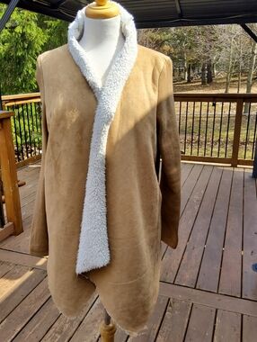UK2LA Tan Faux Suede Teddy Jacket with Cream Sherpa Trim
